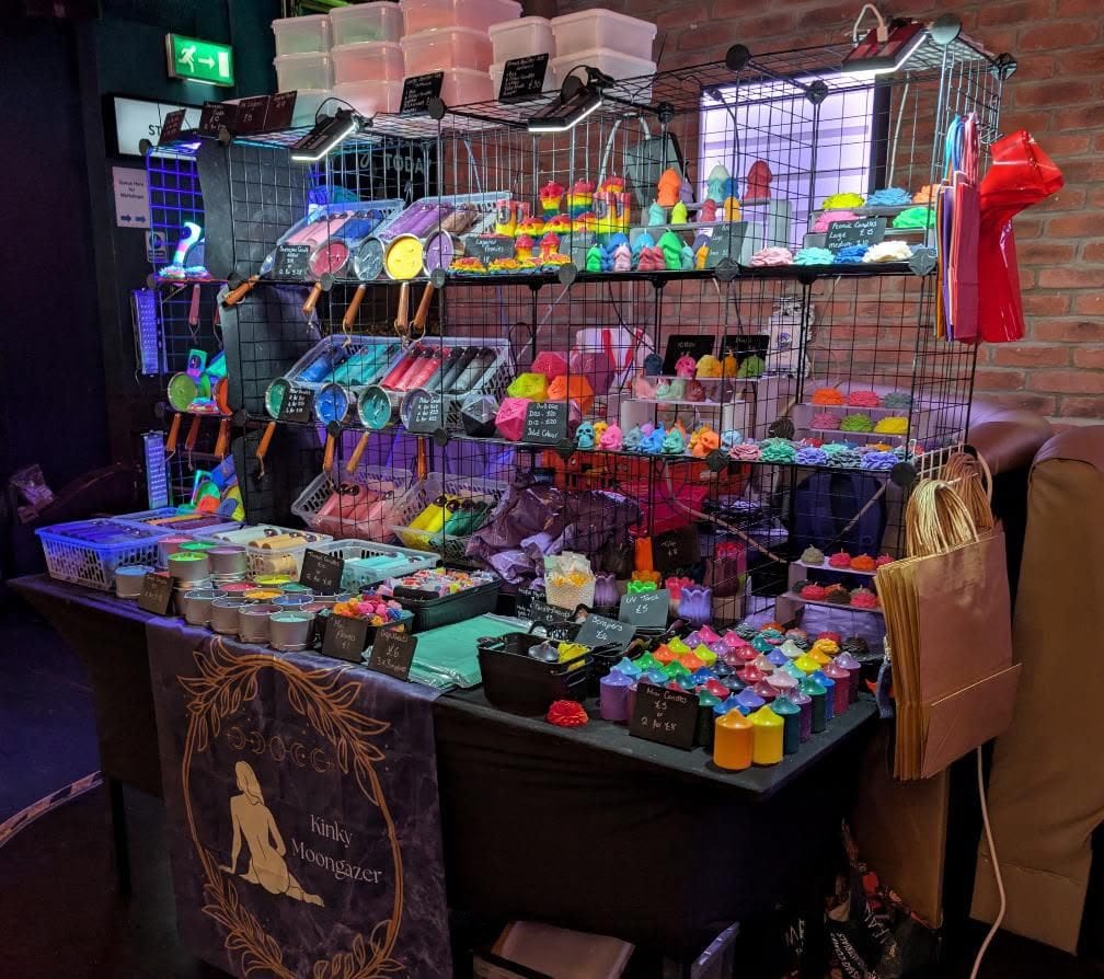 Kinky Moongazer stall stocked with colourful wax play candles