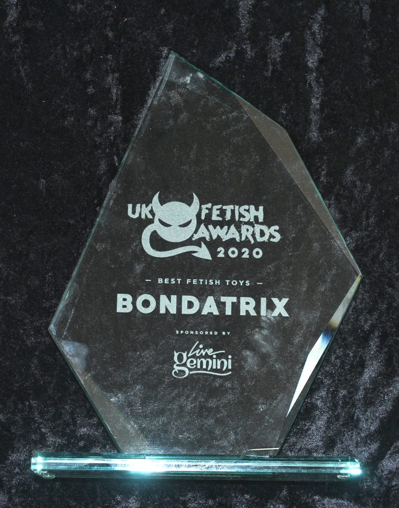UK Fetish Awards 2020 trophy for Best Fetish Toys awarded to Bondatrix